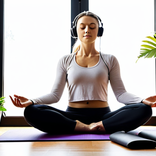 Home 14 **Image Prompt:** A serene and inviting home office setup, emphasizing mental well-being and productivity for remote workers. Visualize a person meditating peacefully at their desk, illuminated by natural light. Include elements like a yoga mat, plants, noise-canceling headphones, and a journal, representing the integration of wellness practices into the workday. The image should evoke a sense of calm, balance, and focus, demonstrating the positive impact of mental health support in a remote work environment.