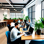 **

A vibrant co-working space, filled with natural light. People are working on laptops, collaborating on projects, and enjoying coffee. Modern design with plants and comfortable furniture. A sense of creativity and productivity.

**