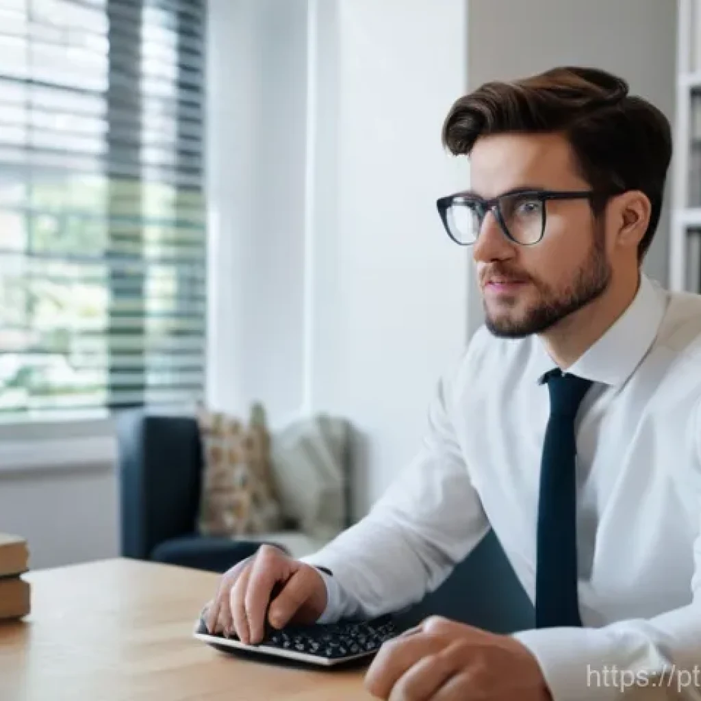 리모트 근무 시 발생할 수 있는 기술적 문제와 해결 방안 - **Prompt:** A young adult, male or female, sits at a modern home office desk in a well-lit room. The...