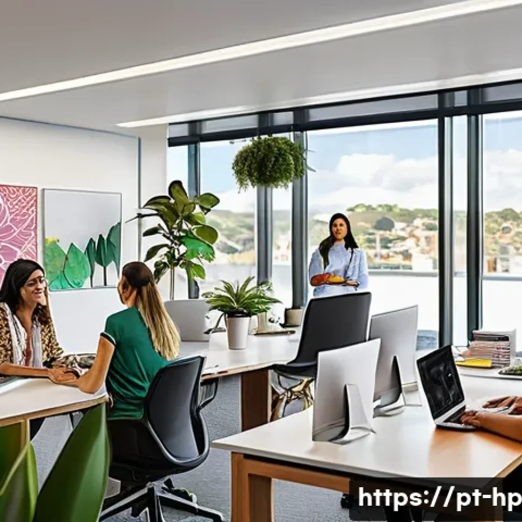 리모트 퍼스트 조직 전환을 위한 조직 문화 진단 - A modern Brazilian office environment showcasing a diverse remote-first team engaged in a virtual me...