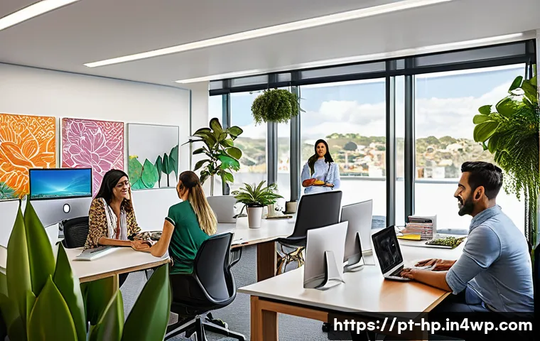 리모트 퍼스트 조직 전환을 위한 조직 문화 진단 - A modern Brazilian office environment showcasing a diverse remote-first team engaged in a virtual me...