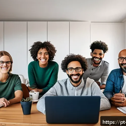 Home 31 리모트 근무 환경에서의 심리적 안전 보장하기 - A diverse remote work team engaging in a lively morning video call, each member in their home office...