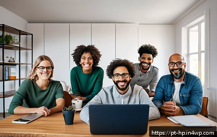 리모트 근무 환경에서의 심리적 안전 보장하기 - A diverse remote work team engaging in a lively morning video call, each member in their home office...